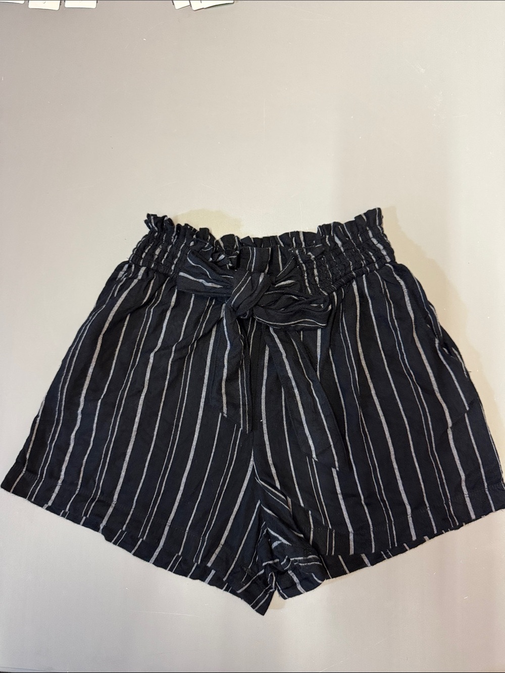 Striped Paperbag Waist Women’s Shorts - Black